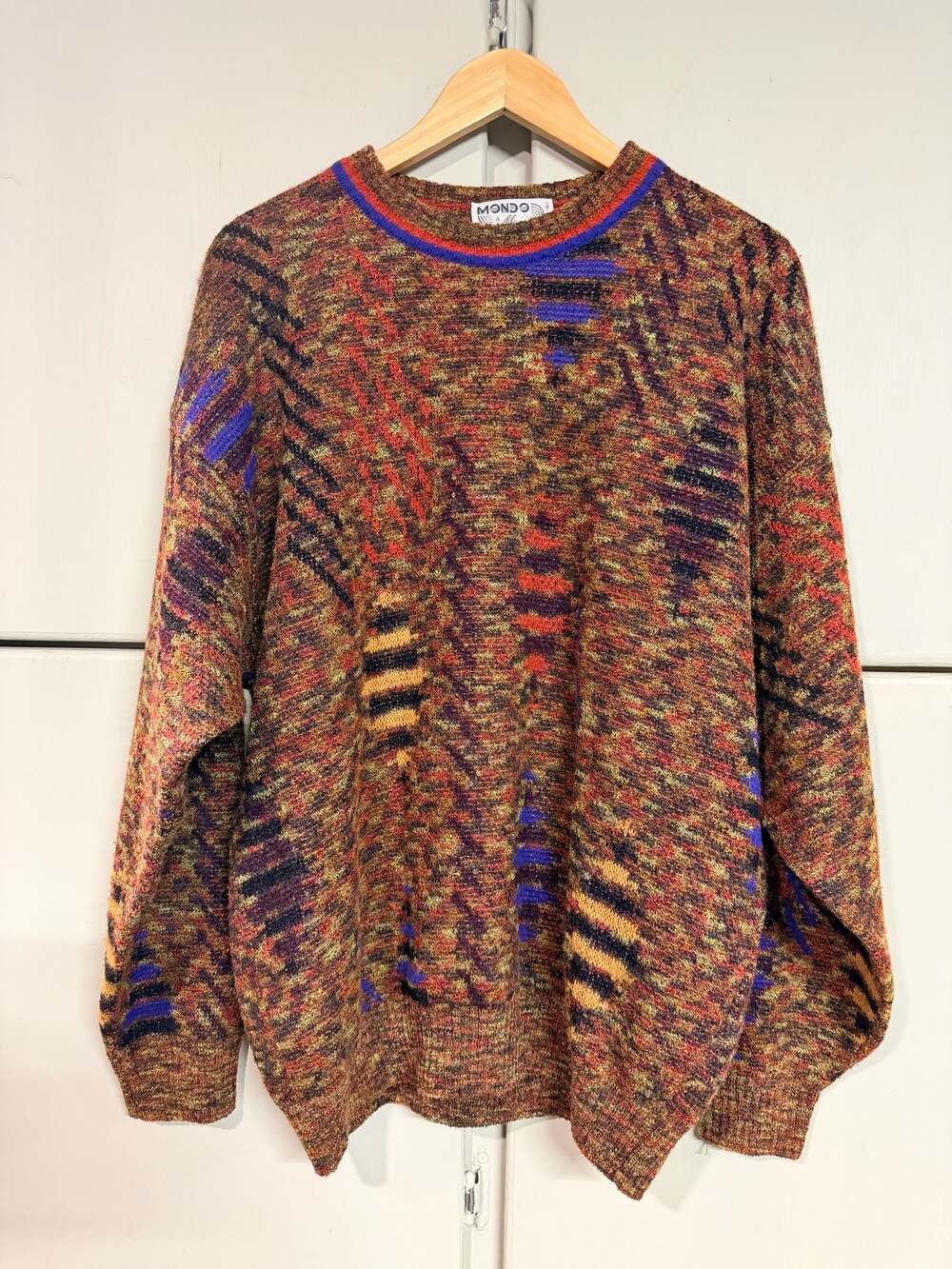 Mondo di Marco Vintage Italian Abstract Patterned Wool Blend Crewneck Sweater